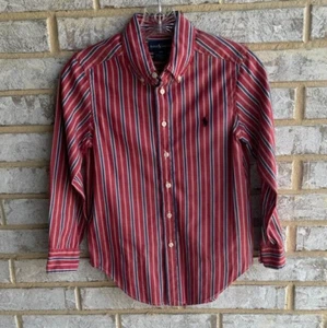 Ralph Lauren Red & Blue striped Button Down Long Sleeve Shirt Boy's Size S(8). - Picture 1 of 6