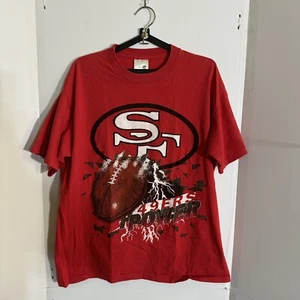 San Francisco 49ers Niners Chalk Line Vintage T Shirt Red 1993 Single Stitch XL - Picture 1 of 13