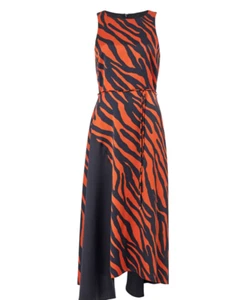 NWT Roman Animal Contrast Satin Midi Dress Black Orange Tiger £60 Size UK 18 - Picture 1 of 6