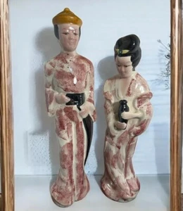 Estatuas Chinoiserie Vintage Par Hombre Mujer Rosa Blanco Esmalte Figura Oriental XL - Imagen 1 de 22