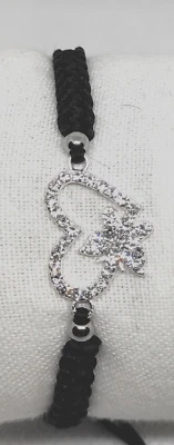 Handgeknüpftes Schwarzes Makramee Armband mit Strassherz Verstellbares Armband - Bild 1 von 2