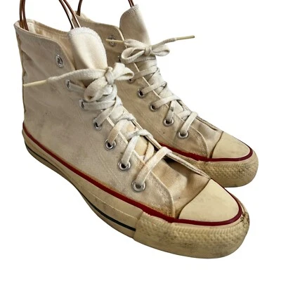 Vtg Converse high top shoes cream white canvas US mens 5.5 womens 7.5 sneakers - Image 1 of 4