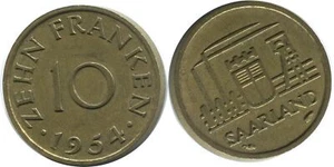 10 FRANKEN 1954 SAARLAND DEUTSCHLAND GERMANY Münze #AD785.9.D - Bild 1 von 6