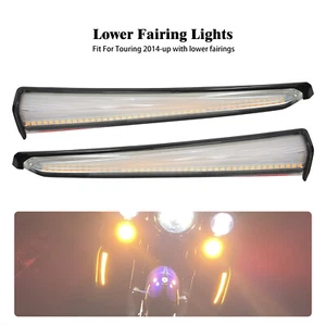 Black Lower Fairing Running Turn Signal LED Light Fit For Touring Glide 2014-23 - Picture 1 of 18