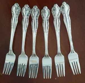 6 SILVER PLATE BUFFET FORKS SALAD FORKS 16cms long - Bild 1 von 5