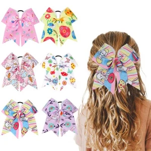 HANDMADE 7 inches Easter Bunny Extra Large Bow Hair Ties for toddler girl Easter - Picture 1 of 13