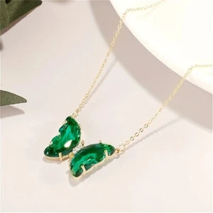 Fashion Style Cubic Zirconia Butterfly Pendant Necklace for Women ~ Green - Picture 1 of 5
