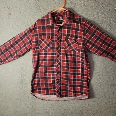 Quiksilver Mens Red Maroon Plaid Flannel Shirt Long Sleeve Size Large - Image 1 of 4