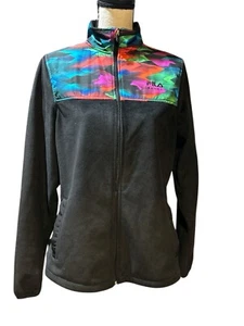 FILA Sport Jacket Black & Multi Color Zip Sz M Athletic Running Velour Fleece - Picture 1 of 6