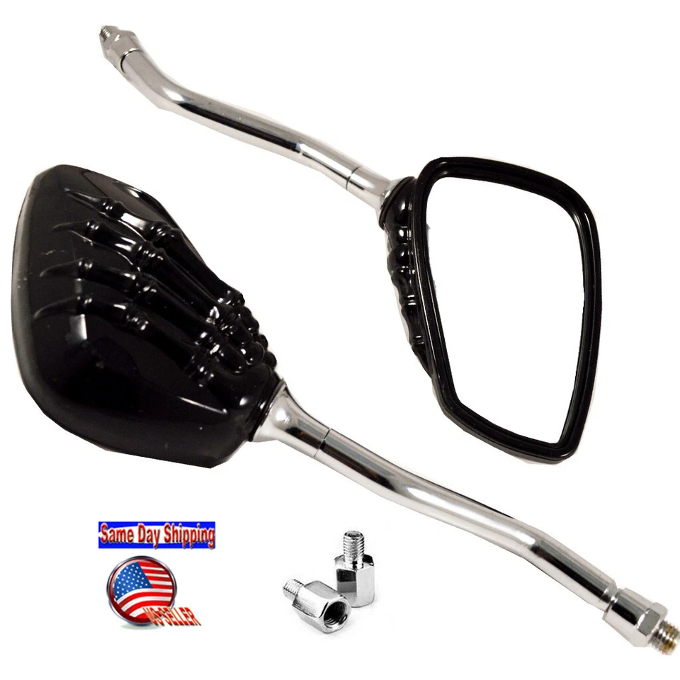 2X Black SKELETON SKULL HAND MOPED SCOOTER Motorcycle Rearview MIRRORS 8MM 10MM - Image 1 of 4
