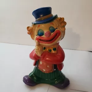 Vintage Hard Plastic Clown Piggy Bank Smiling Closed Eyes Happy Peace 7.5" READ - Picture 1 of 11