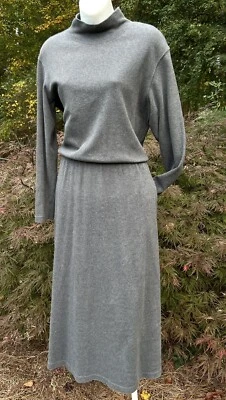 Lands End Sz M Sweatshirt Gray Maxi Dress Women’s Stretch Waist W/pockets 10-12 - Image 1 of 3