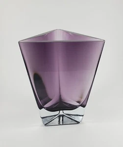 Vintage Amethyst Purple Triangular Vase LSA International Glass Heavy - Picture 1 of 10
