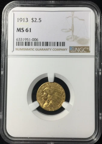 1913 NGC MS61 $2.50 GOLD INDIAN HEAD QUARTER EAGLE #51-006 Cover