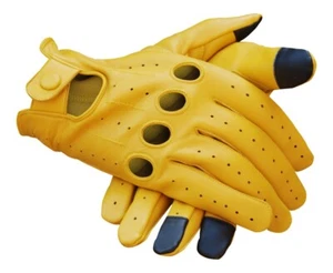 Men's Driving Gloves Texting Touch Screen Real Leather - Picture 1 of 30