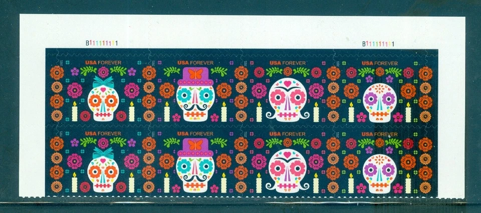 US 5640-5643 Day of the Dead, Plate # Strip/8 MNH, reactive under UV Light - Image 1 of 1