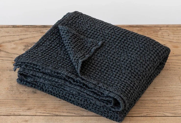 Manta Magic Linen Gris Oscuro Waffle 53”x81” Lino Algodón Hecha a Mano Foto 1 de 3