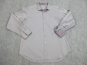 Bugatchi Uomo Shirt Mens Extra Large Gray Button Up Flip Cuff Preppy Casual - Picture 1 of 13