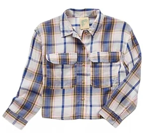 THEREABOUTS Girls 2XL Plus (20.5) Blue Pink Plaid Long Sleeve Pockets Shirt NWT - Picture 1 of 12