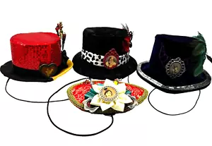 Set of 4 Disney Parks Mini Top Hats Maleficent Mulan Cruella & Queen Of Hearts - Picture 1 of 24