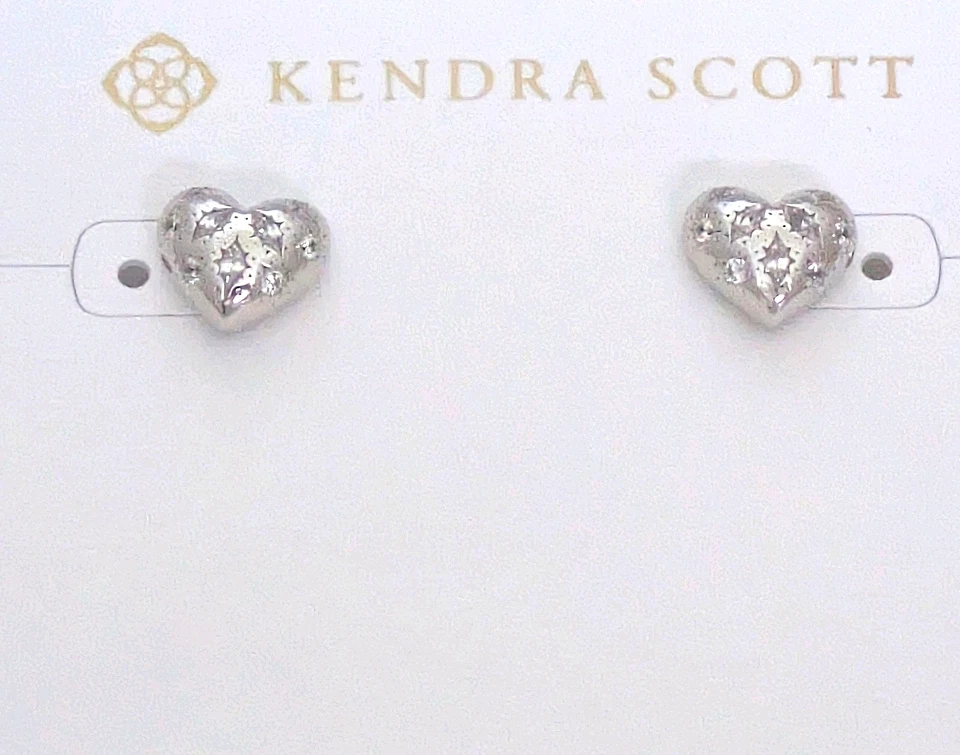 Kendra Scott RP Heart Stud Earrings with White CZ & Engraved Design w/DB - Image 1 of 4