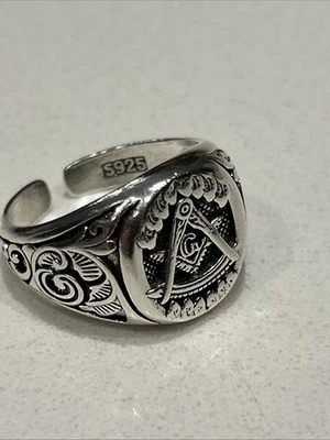 Anel maçônico, prata esterlina 925 masculino, símbolo maçônico G, sinete feito à mão - Imagem 1 de 4