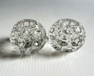 Coppia portacandele vintage Heisey Provincial Whirlpool vetro trasparente conici impronta pollice - Foto 1 di 6