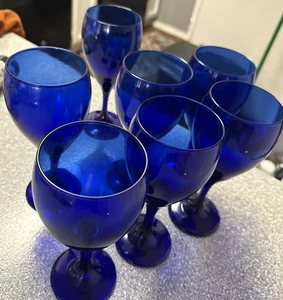 7er Set Vintage Libbey Glas Kobaltblau Weingläser - Bild 1 von 4