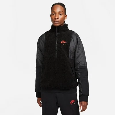 Nike Air Fleece Sherpa High Pile Quilted 1/2 Zip Pullover OG Jacket Black Small - Image 1 of 4