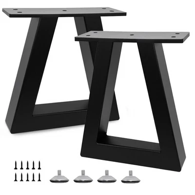 Juego de 2 patas de mesa de metal trapezoidal de 10 pulgadas, muebles de acero de alta resistencia, pies negros Foto 1 de 4