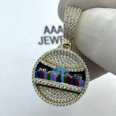 REAL 925  SOLID STERLING SILVER CUBIC ZIRCONIA LAST SUPPER PENDANT - Image 1 of 4