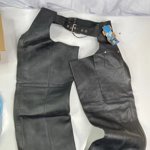 Himalaya Motor Bikewear Genuine Leather Chaps Black Size L (33" Inseam) - Picture 1 of 9
