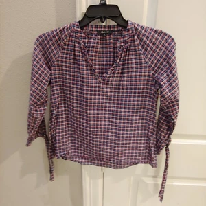 Top Madewell Daylight manga corbata a cuadros para mujer talla XS - Imagen 1 de 4
