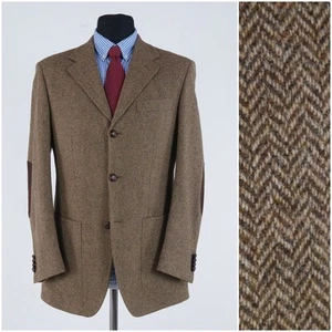 Mens Sport Coat 40R US Size MASSIMO DUTTI Herringbone Brown Wool Blazer Jacket - Picture 1 of 14