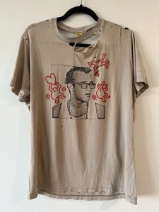 VINTAGE Keith Haring Thrashed Art Retro T-Shirt - Beige / Medium - Picture 1 of 4