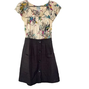 Tabitha by Anthro Nachtblühende Vögel Kleid Damen Größe 4 Seide Vogel Blumenmuster  - Bild 1 von 8