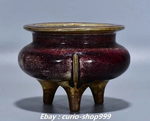 5.9" Collect Song Dynasty Jun Kiln Porcelain Fengshui 3 Legs Incense Burner - Picture 1 of 9