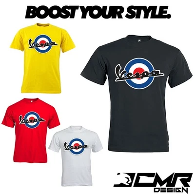 T-Shirt Maglietta Vespa MOD anni '60 Tshirt Maglia Nera Bianca Rossa Gialla Foto 1 de 2