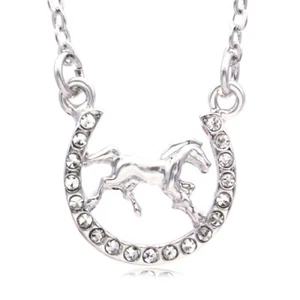 Horse Stallion Mustang Pony Animal Good Luck Charm Horseshoe Pendant Necklace a1 - Picture 1 of 3