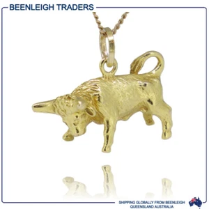 Yellow Gold EL TORO, Taurus or BULL CHARM Guaranteed Genuine 9ct 9k Gold - Foto 1 di 10