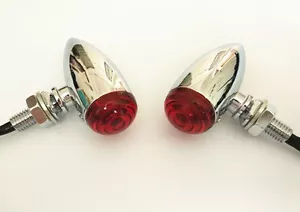 Mini Red LED 3 Wires Turn Signal Blinker Light Chrome Bullet Motorcycle - Foto 1 di 7