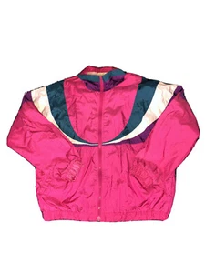 Vtg 80s 90s Casual Track Suit Windbreaker Jacket Pink Purple Blue Stripes L - Picture 1 of 6