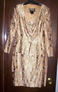 VINTAGE GOLD BROCADE ESCADA COUTURE  SKIRT SUIT  SIZE  14 - Picture 1 of 11