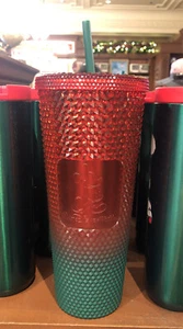 2022 Disney Parks Christmas Holiday Red/Green Mickey Studded Starbucks Tumbler - Picture 1 of 1