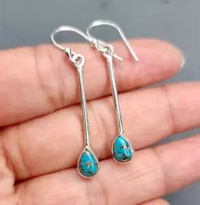 Blue Copper Turquoise Earring 925 Sterling Silver Gemstone Beautiful Earring MK* - Picture 1 of 8