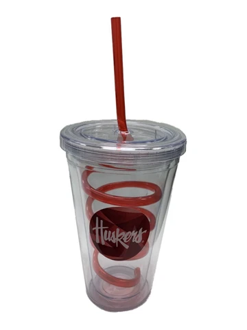 Nebraska Cornhuskers Boelter Brands Clear Tumbler Cup with Red Crazy Swirl Straw Cover
