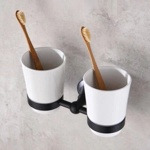 Black Oil Rubbed Bronze Bathroom Toothbrush Holders Set Dual Ceramic Cups mba859 - Picture 1 of 8