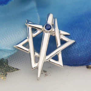 Star of David Cross Pendant 0.25 Ct Round Lab-Created Blue Sapphire 925 Silver - Picture 1 of 8