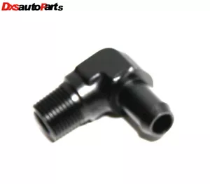 (uno) Adaptador de montaje de aluminio de 90 grados negro para púa de manguera de 3/8NPT macho a 1/2" - Imagen 1 de 7