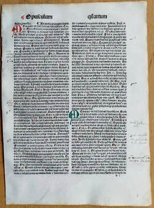 Dekoratives Rubrik-Inkunabelblatt T. Aquinas Opuscula Venedig (A) - 1490 - Bild 1 von 2